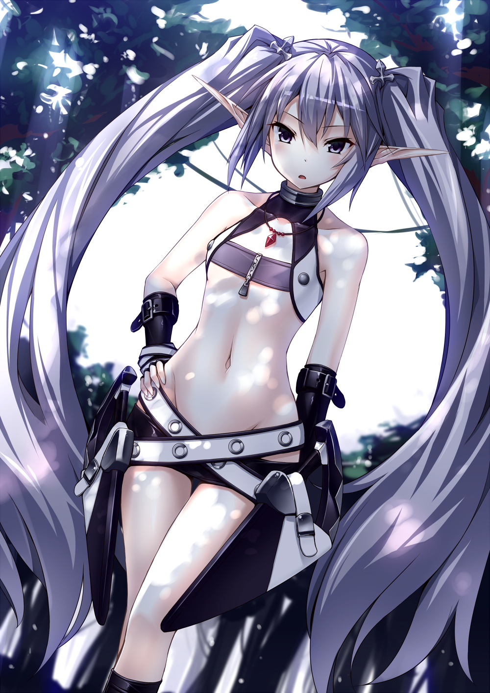 1girl, absurdly_long_hair, agarest_senki, agarest_senki_(series), bare_legs, bare_shoulders, beltskirt, blush