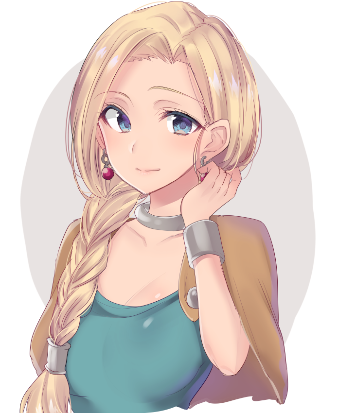 1girl, adjusting_hair, asa_(coco), bianca, blush, bracer, braid, breasts