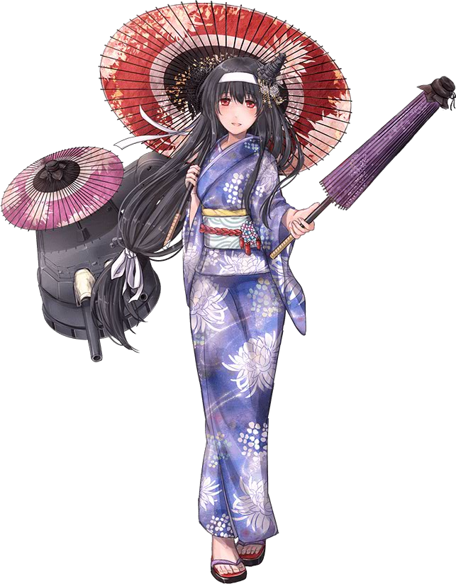 1girl, black_hair, cannon, floral_print, flower, full_body, fusou_(kantai_collection), hair_flower