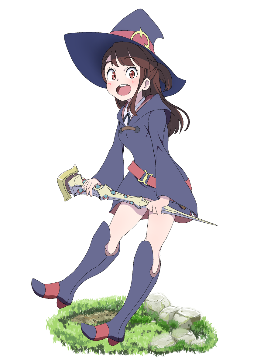 1girl, :d, air_0497, bangs, belt, blue_boots, blue_dress, blue_hat