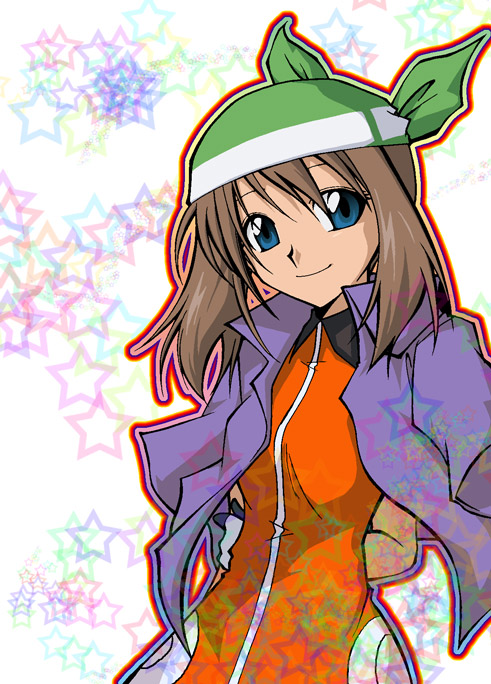 bad_id, bandana, blue_eyes, brown_hair, haruka_(pokemon), haruka_(pokemon)_(remake), hat, jacket