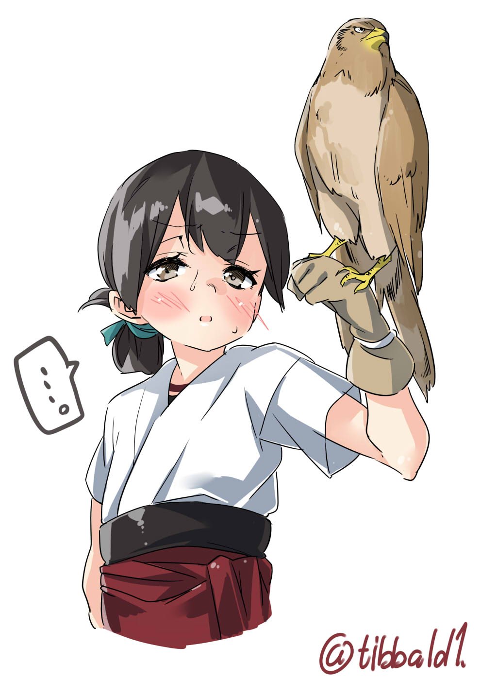 ..., 1girl, bangs, bird, black_hair, blush, brown_eyes, brown_gloves
