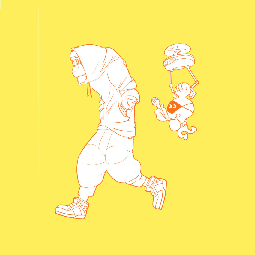 2boys, arms_(game), baggy_pants, cobushii_(arms), drone, full_body, highres, hood