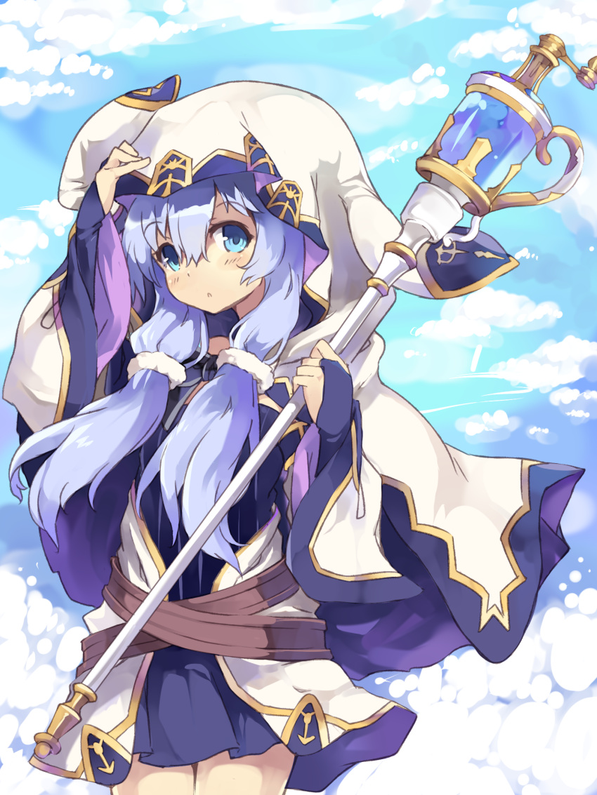 1girl, animal_ears, bangs, belt, blue_eyes, blue_hair, blush, chimame_chronicle
