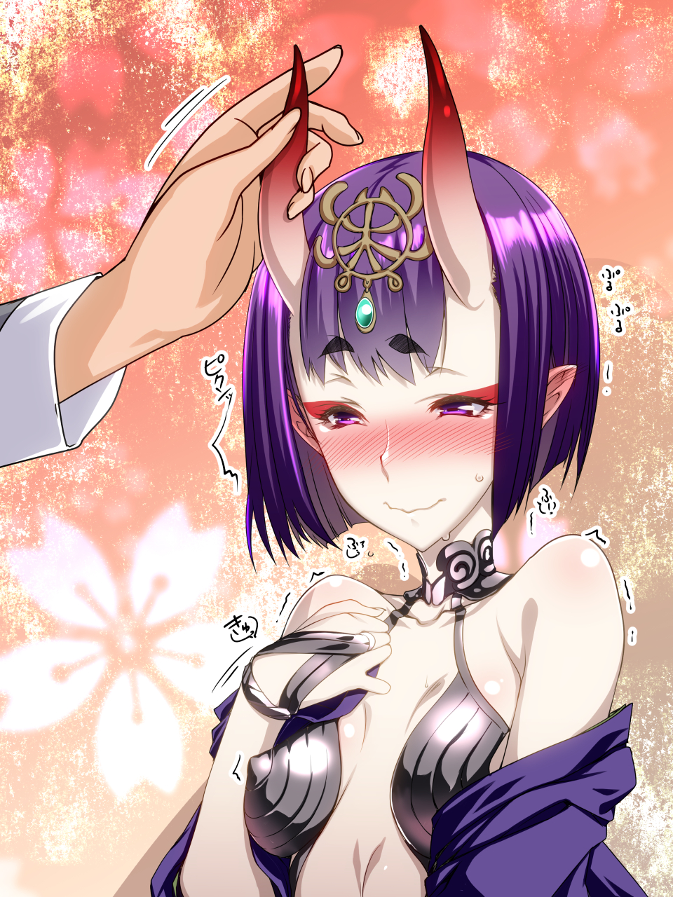 1girl, bare_shoulders, blush, bob_cut, breasts, closed_mouth, ebido, eyebrows_visible_through_hair