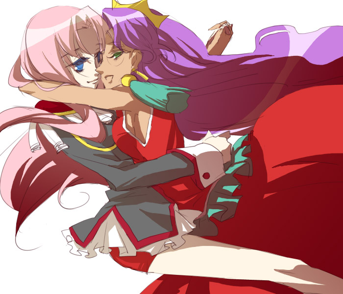 blue_eyes, breast_press, breasts, dress, epaulettes, glasses, green_eyes, himemiya_anthy