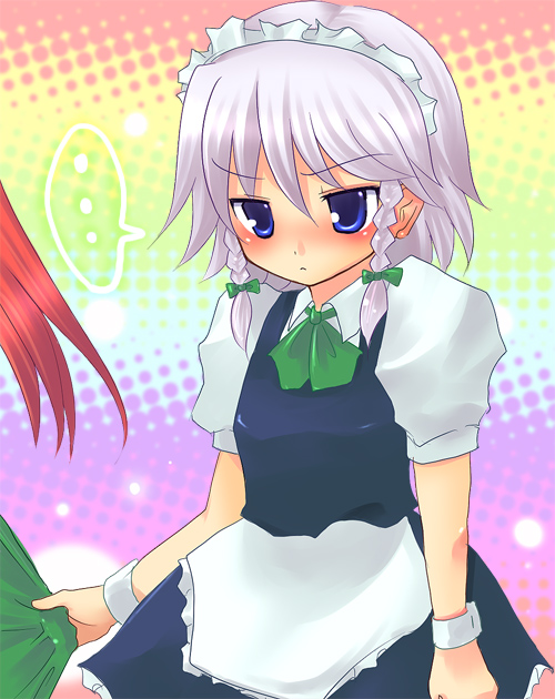 blue_eyes, blush, hairband, hong_meiling, izayoi_sakuya, kouji, maid, ribbon