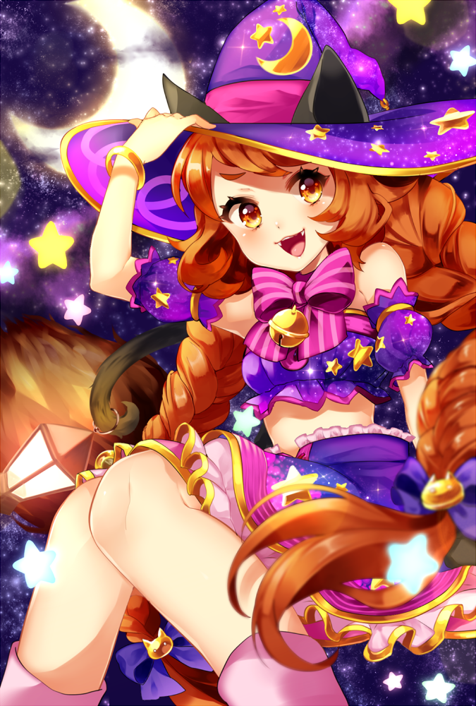 1girl, :d, animal_ears, bell, bow, bracelet, braid, brown_hair