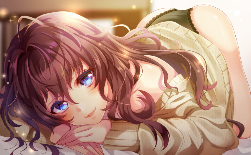 1girl, ass, black_panties, blue_eyes, brown_hair, ichinose_shiki, idolmaster, idolmaster_cinderella_girls