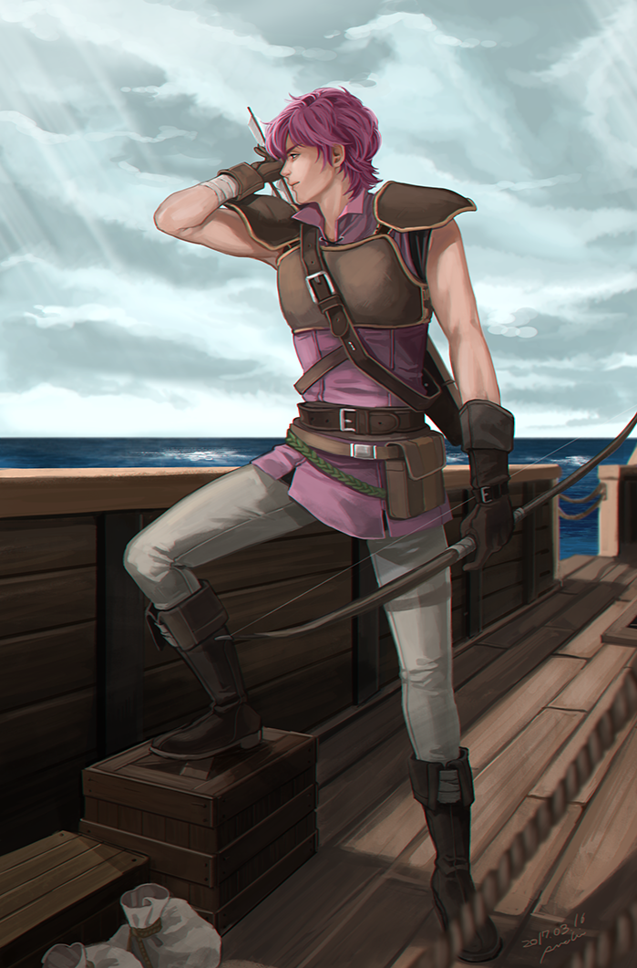 1boy, annelie, arrow, artist_name, bag, bandage, belt, boots