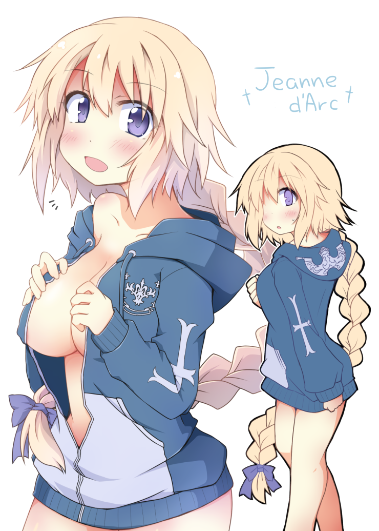 1girl, blonde_hair, blue_eyes, blush, braid, breasts, cleavage, collarbone