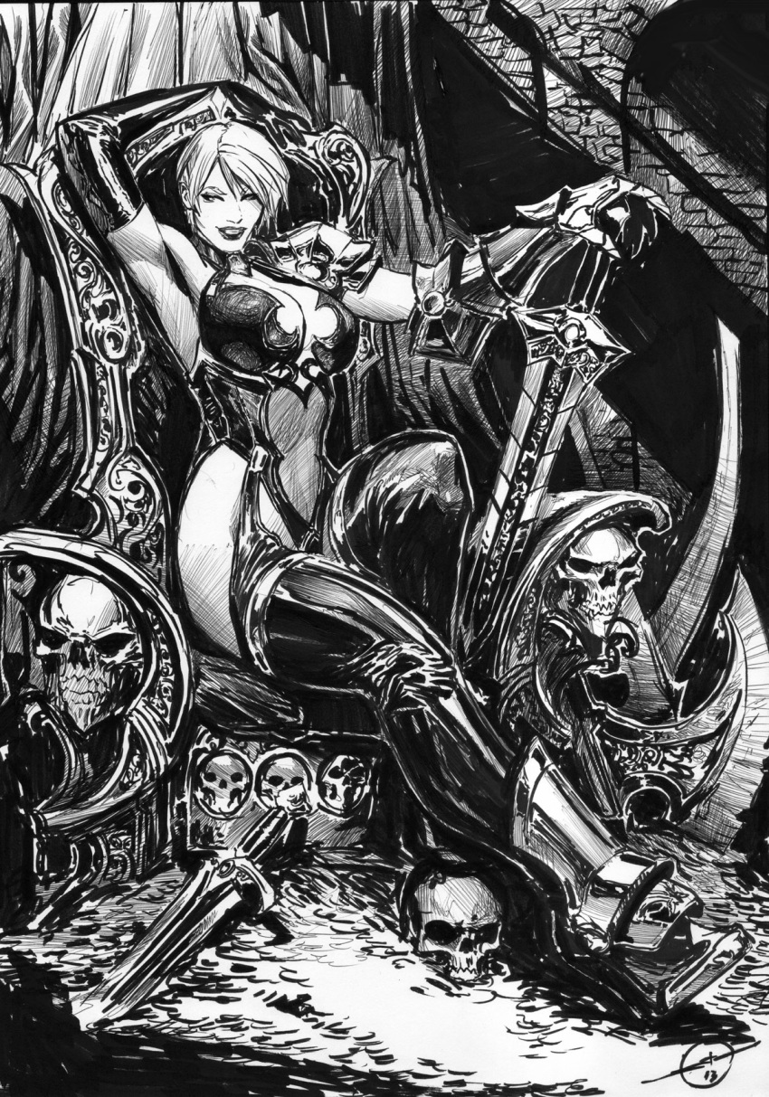 arm_over_head, armor, armpits, bare_shoulders, boots, breasts, choker, elbow_gloves