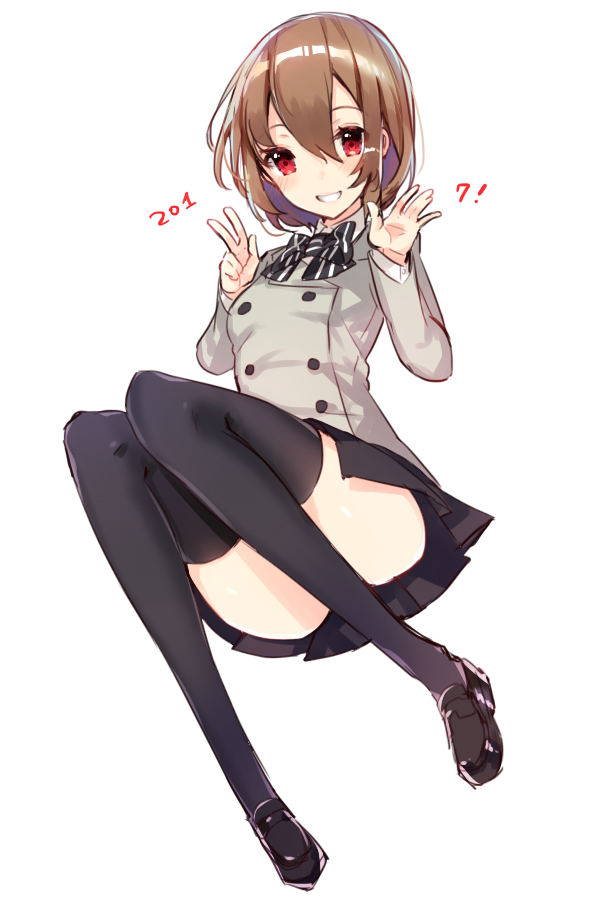 1girl, akechi_gorou, black_legwear, bow, brown_hair, genderswap, genderswap_(mtf), loafers