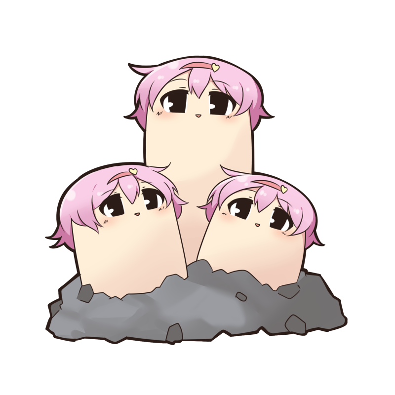 :>, black_eyes, blush, chibi, commentary_request, dugtrio, hair_ornament, hairband