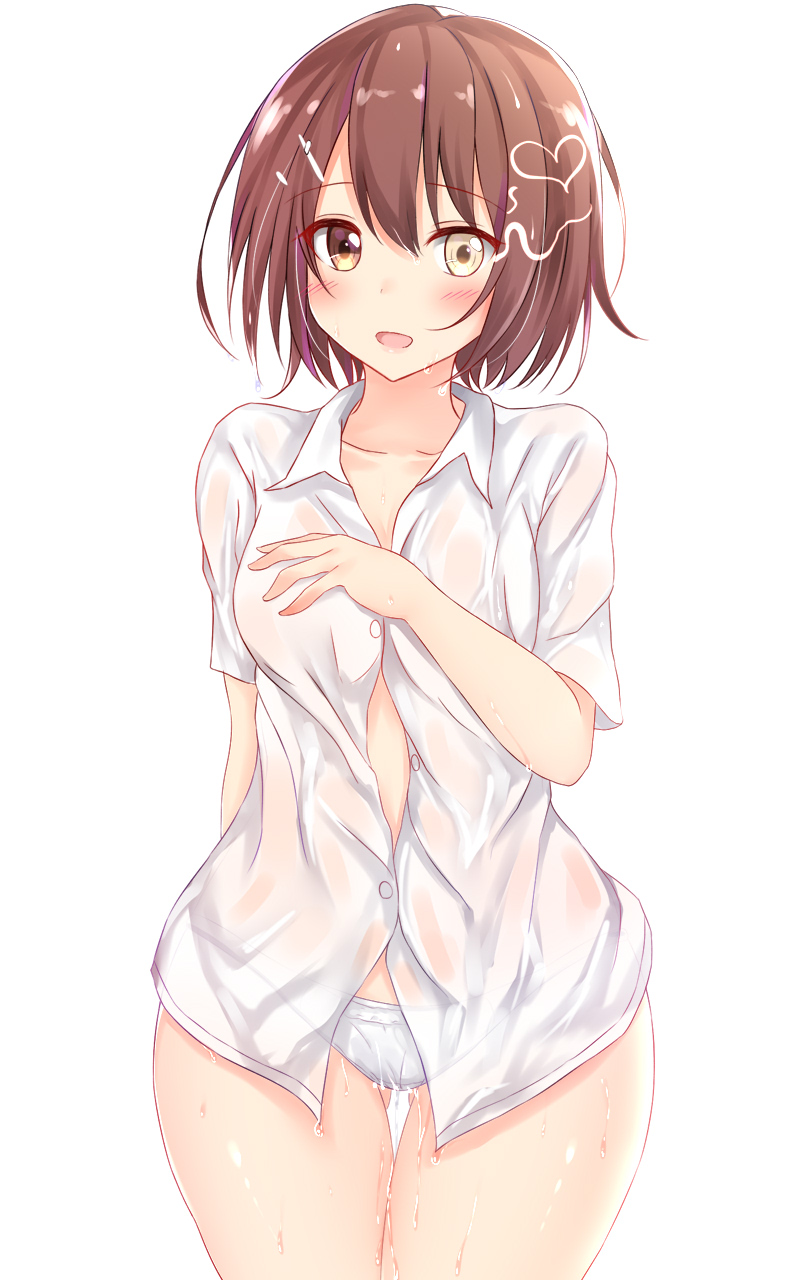 1girl, brown_eyes, brown_hair, buttons, furutaka_(kantai_collection), hair_between_eyes, heterochromia, highres