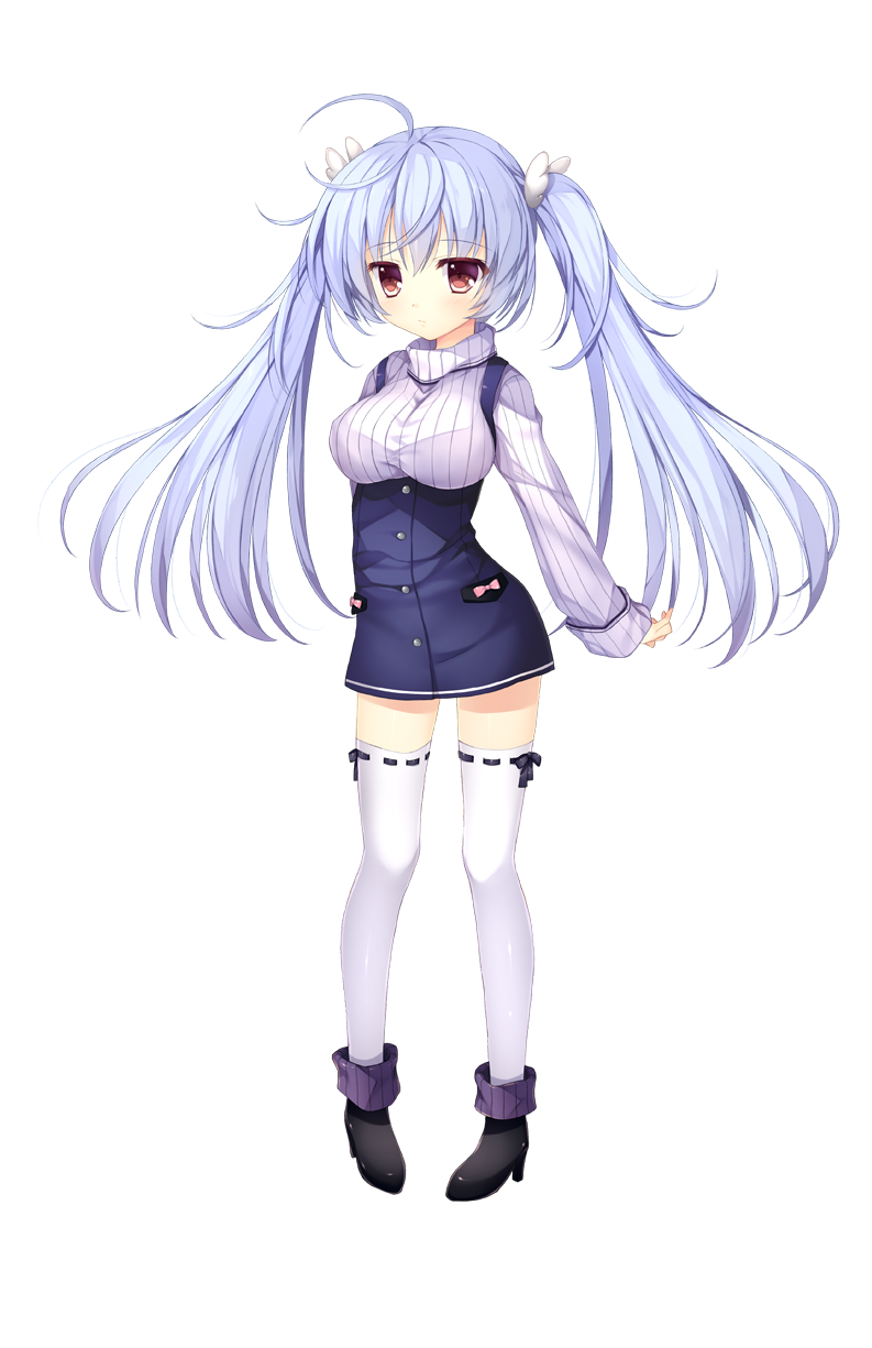 1girl, bangs, blue_hair, boots, breasts, brown_eyes, eyebrows_visible_through_hair, fujino_yuki
