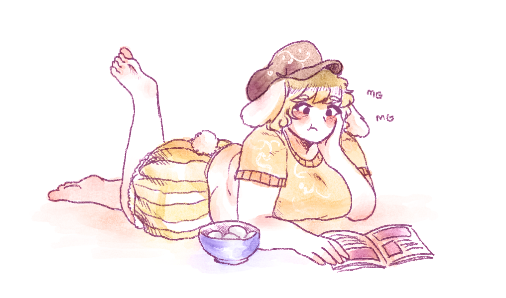 1girl, animal_ears, barefoot, blush, bowl, breasts, bunny_tail, cabbie_hat