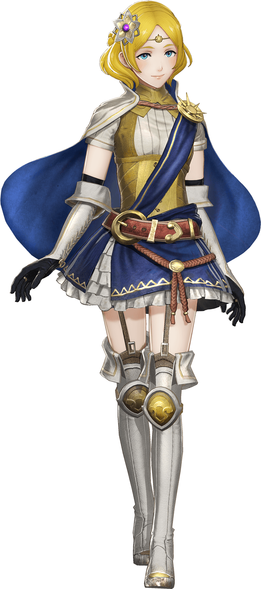 1girl, 3d, belt, black_gloves, blonde_hair, blue_eyes, boots, cape