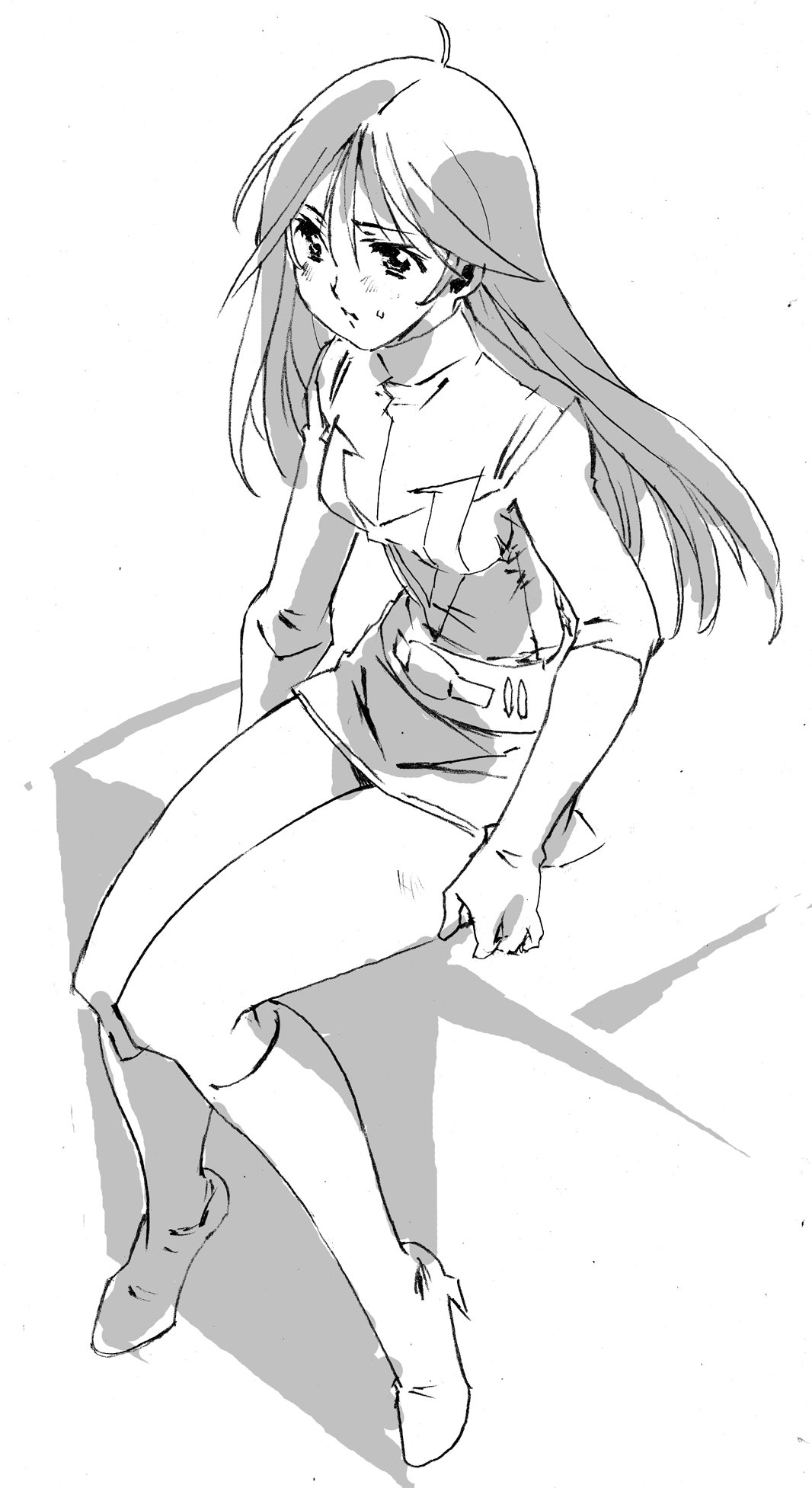 1girl, boots, choudenji_robo_combattler_v, elbow_gloves, full_body, gloves, greyscale, highres
