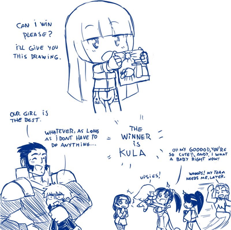 +_+, 3boys, 4girls, andy_bogard, artist_request, bangs, blunt_bangs, chibi