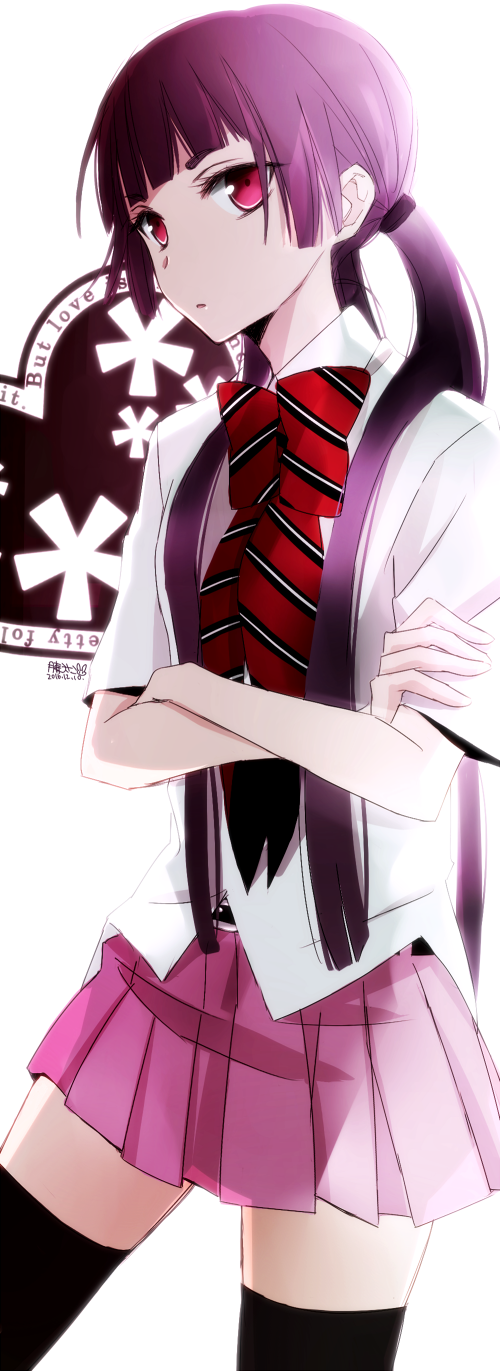 1girl, ao_no_exorcist, black_legwear, bow, bowtie, crossed_arms, hair_ornament, highres