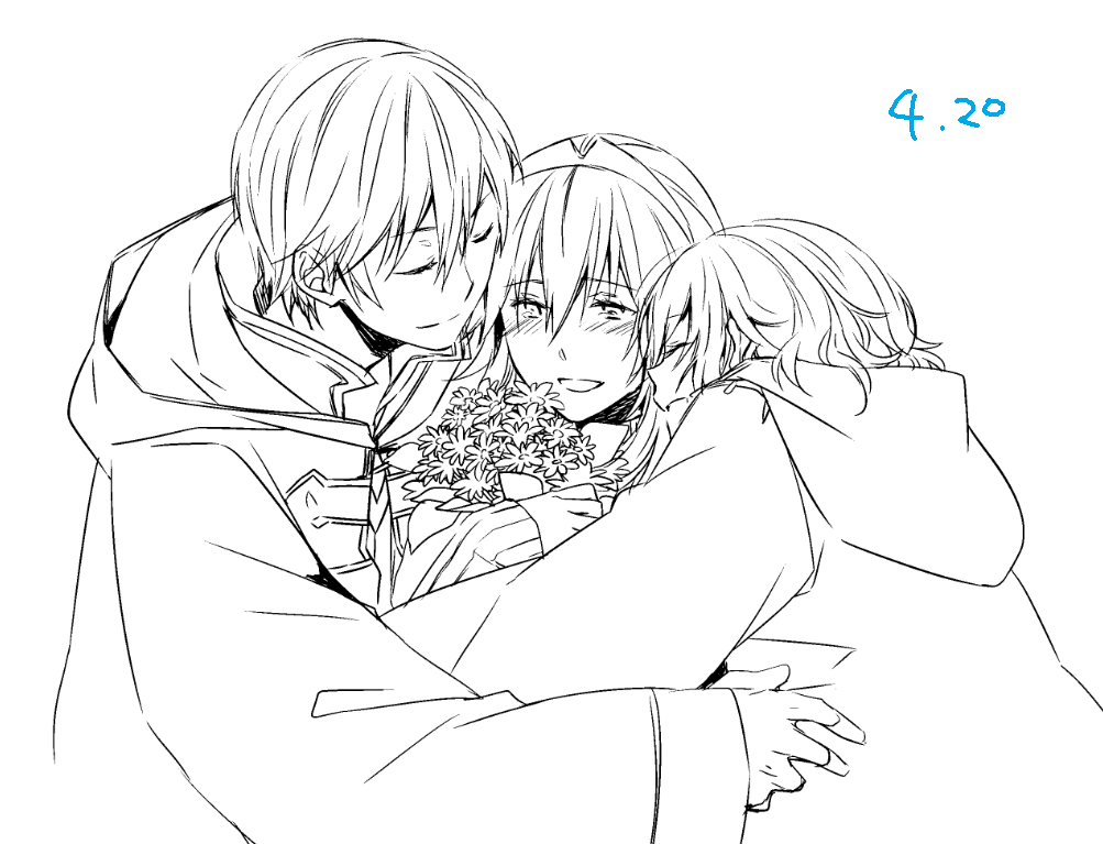 1boy, 2girls, ahoge, blush, closed_eyes, father_and_daughter, fire_emblem, fire_emblem:_kakusei
