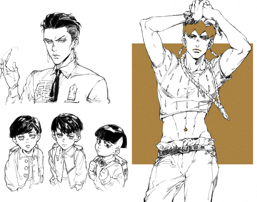4boys, abs, backpack, bag, belt, bracelet, brown_eyes, child