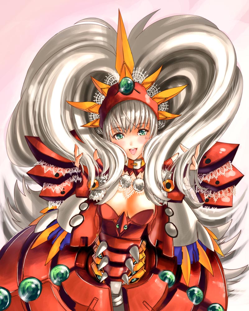 blush, breasts, green_eyes, ialdabaoth, ky, lace, long_hair, mecha_musume