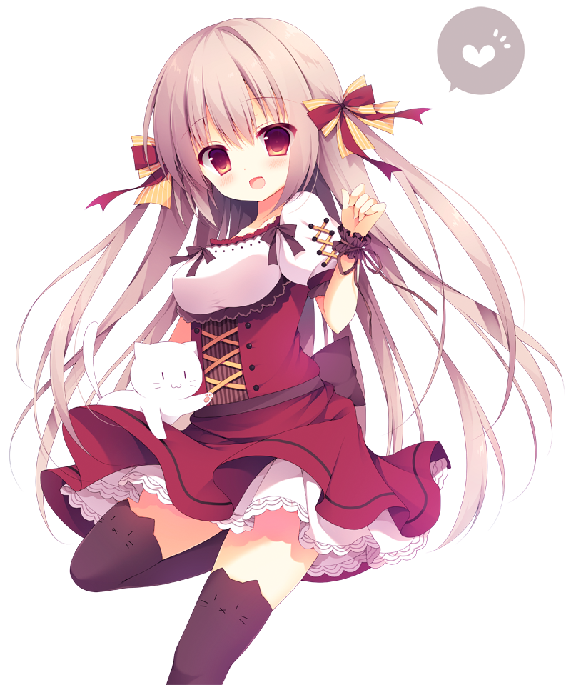 1girl, :d, black_legwear, bow, brown_hair, cat, eyebrows_visible_through_hair, floating_hair