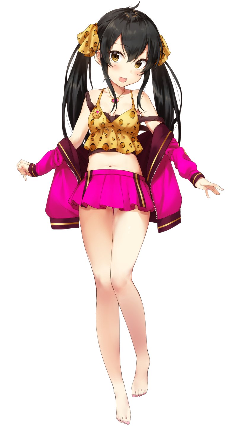 1girl, bare_shoulders, barefoot, black_hair, blush, bvucki36gzoeq1c, commentary_request, feet