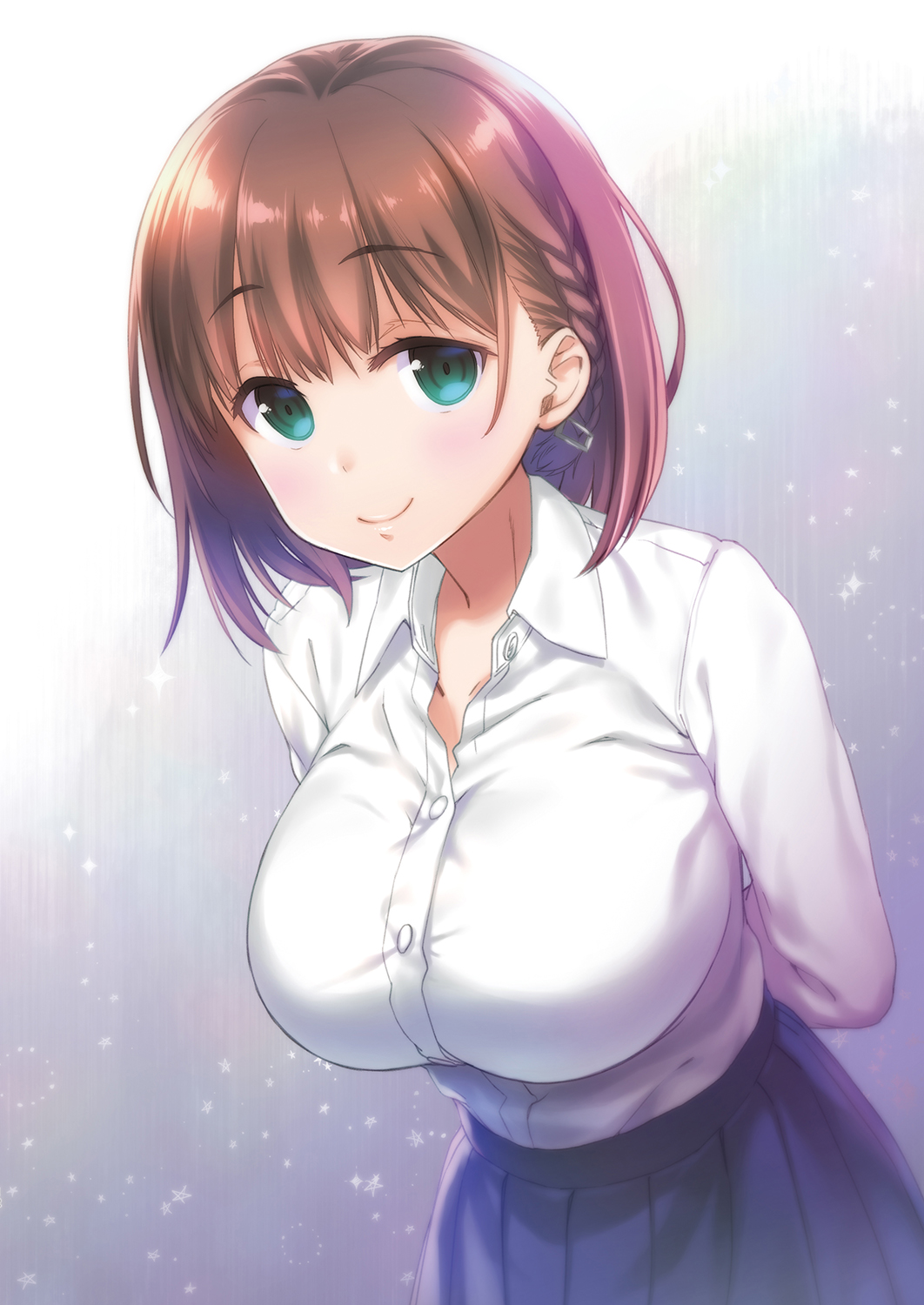 1girl, ai-chan_(tawawa), bangs, blush, braid, breasts, brown_hair, collarbone
