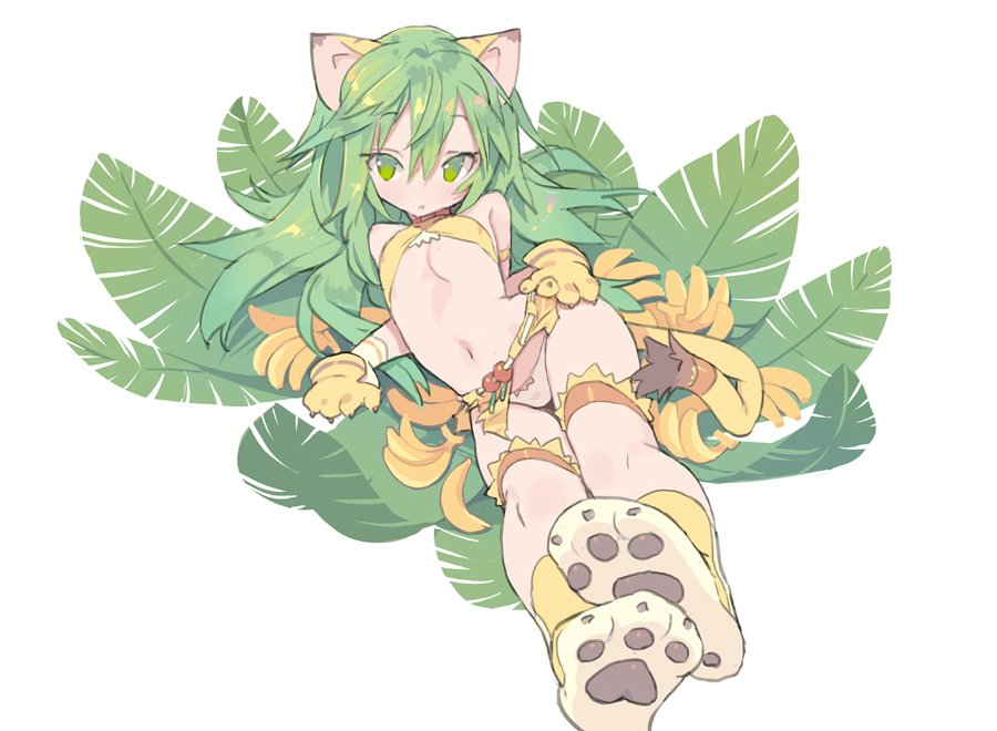 1girl, animal_ears, animal_print, arm_at_side, arm_support, bandeau, bangs, bare_shoulders