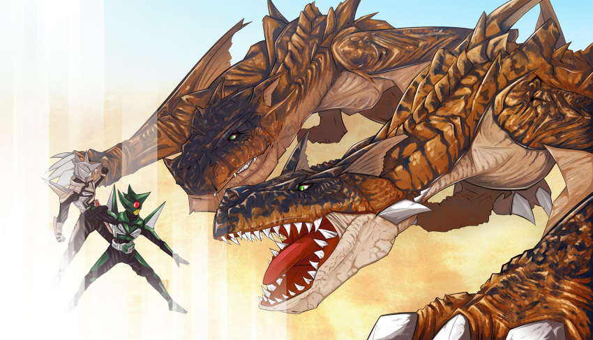 crossover, ethird, highres, kamen_rider, kamen_rider_kabuto_(series), kamen_rider_kick_hopper, kamen_rider_punch_hopper, monster