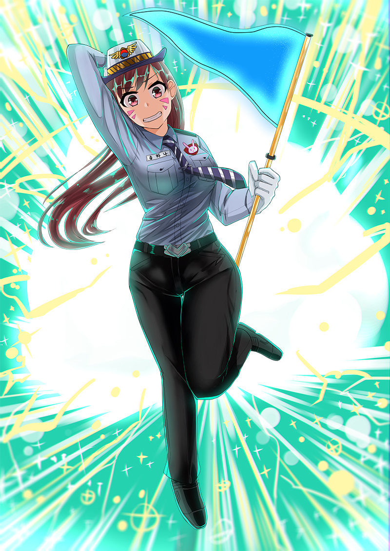 1girl, alternate_costume, animal_print, arm_behind_head, arm_up, bangs, belt, black_pants