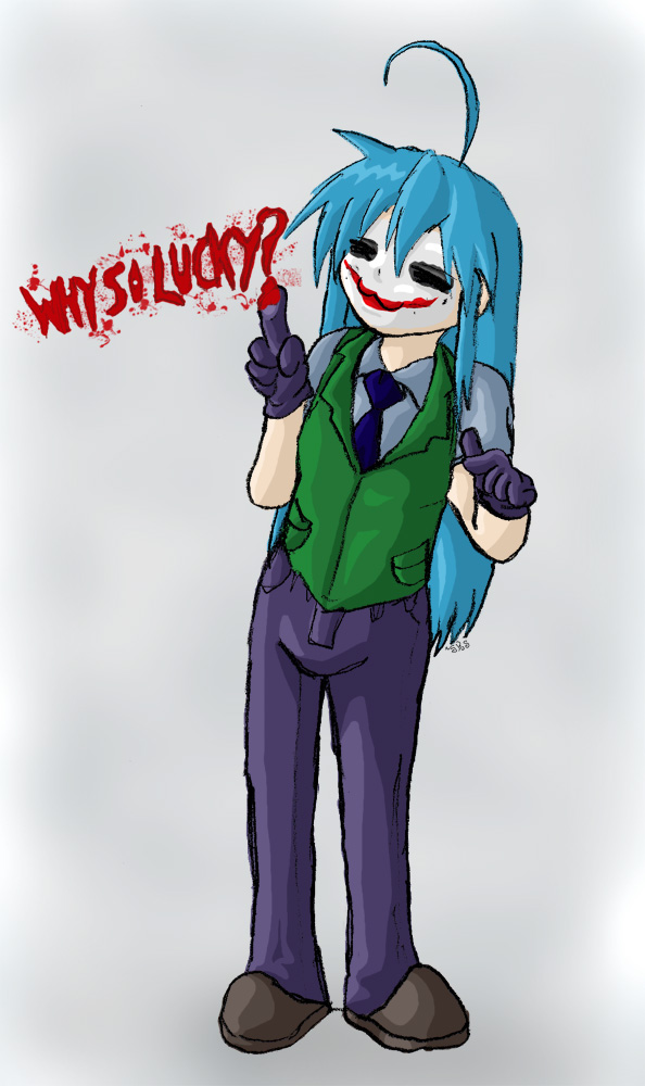 :3, ahoge, cosplay, dc_comics, izumi_konata, lucky_star, solo, the_joker