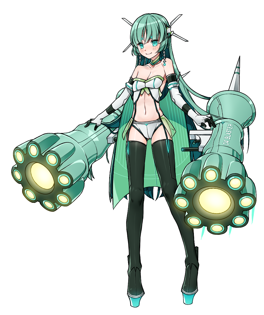 1girl, aqua_eyes, armpit_peek, bangs, bare_shoulders, black_boots, black_gloves, black_legwear