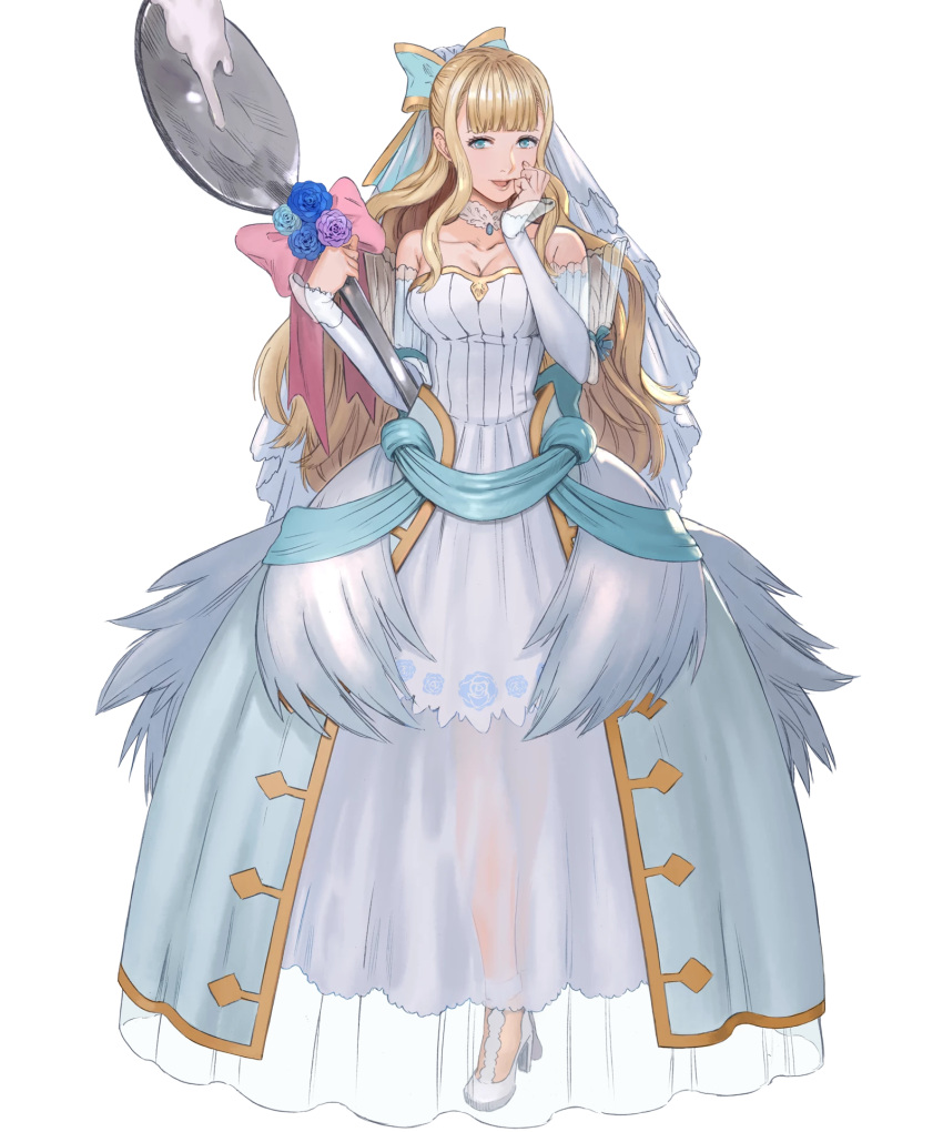 1girl, bangs, bare_shoulders, blonde_hair, blue_eyes, bow, breasts, charlotte_(fire_emblem)