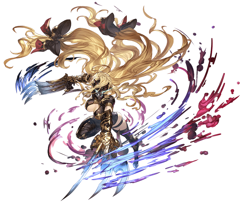 1girl, blonde_hair, bodysuit, boots, bow, breasts, center_opening, claw_(weapon)