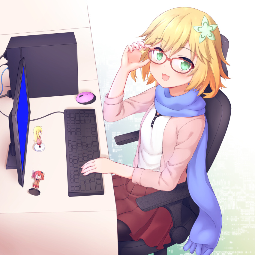 >:o, 3girls, :3, :o, ahoge, bat_hair_ornament, blonde_hair, blue_screen_of_death