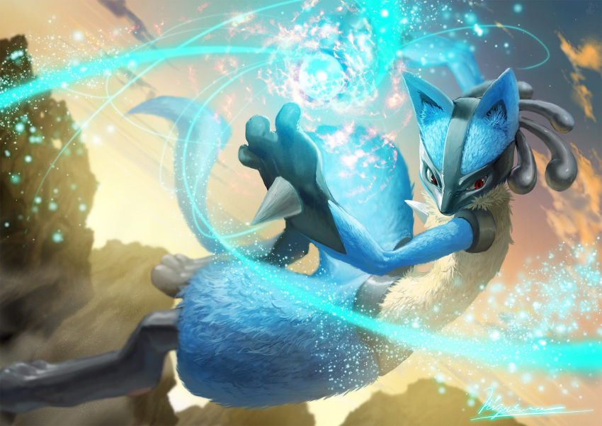 blue_fur, highres, lucario, pocket_monsters_pipipi_adventure, pokemon, pokemon_(game), teru_sakura, yellow_fur