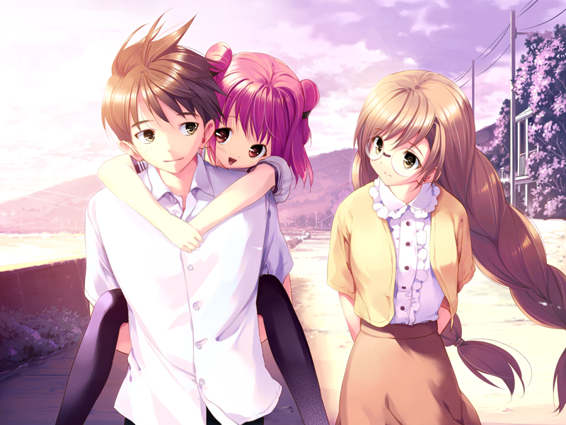 blush, braids, cute, game_cg, glasses, hinata_asahi, hinata_yuuhi, long_hair