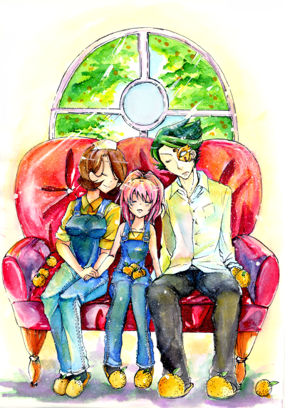 closed_eyes, code_geass, couch, family, food, fruit, haru_sakurazaki, jeremiah_gottwald