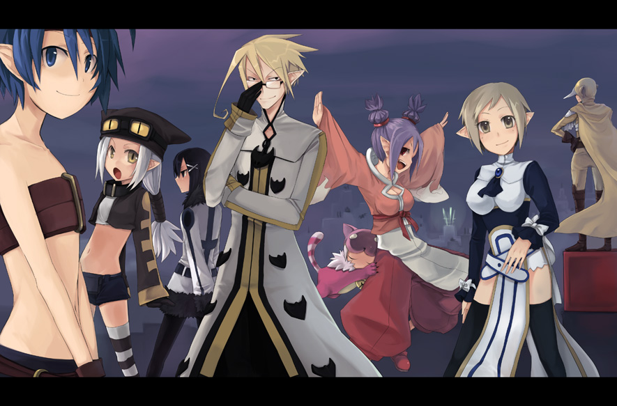 1, animal_costume, archer_(disgaea), arms_behind_back, asagi_(makai_kingdom), asagi_(nippon_ichi), asagiri_asagi, bandeau