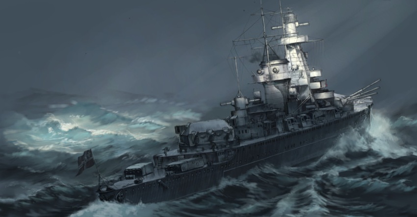 aa_gun, abe_yasushi_(umizoi_tibet), admiral_graf_spee, admiral_graf_spee_(panzerschiff), clouds, duplicate, kriegsmarine, radar