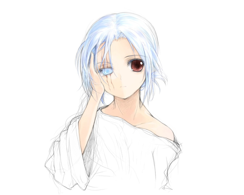 blue_eyes, blue_hair, brown_eyes, hara_takehito, heterochromia, original, scar, short_hair