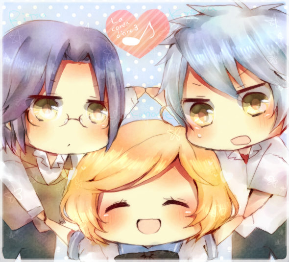 green_eyes, kiniro_no_corda_3, kisaragi_kyouya, kisaragi_ritsu, kohinata_kanade, nnk, orange_hair