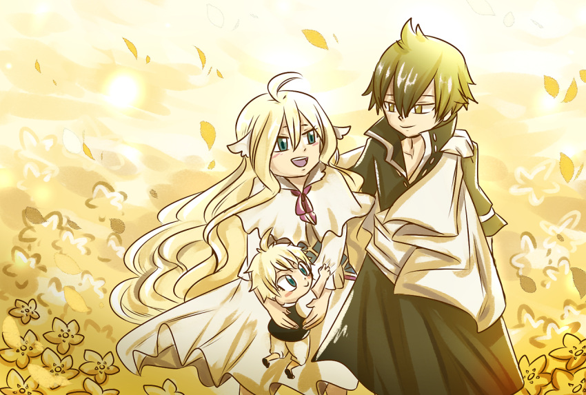 august_dragneel, black_hair, blonde_hair, child, fairy_tail, family, father_and_son, happy