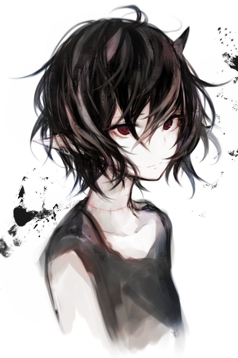 1girl, bangs, black_hair, collarbone, earrings, expressionless, hasunokaeru, highres