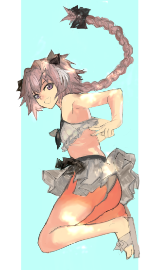 1boy, ass, bikini, blush, braid, fang, fate/apocrypha, fate_(series)