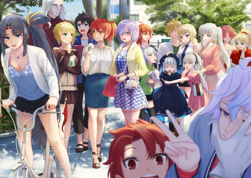 >:d, 6+boys, 6+girls, :d, :o, ahoge, akame_(akamiru), alexander_(fate/grand_order)